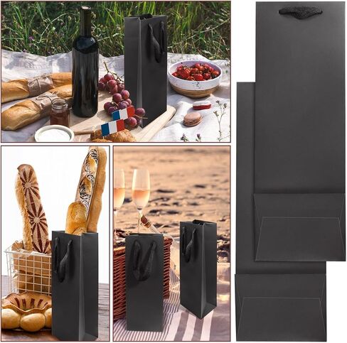 CZWESTC 20 Pack Kraft Paper Wine Bags with Handles Black Wine Bottle Bags BulkWine Gift Bags Shopping Bags Party Bags Retails Bags Whiskey Champagne Bottles Bags-3.5×4.3×13.8 in in Saudi Arabia