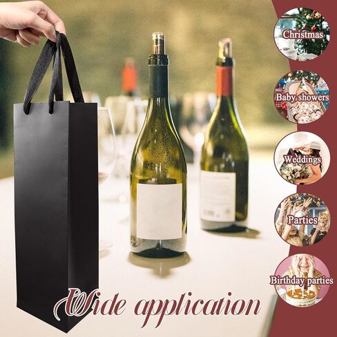 CZWESTC 20 Pack Kraft Paper Wine Bags with Handles Black Wine Bottle Bags BulkWine Gift Bags Shopping Bags Party Bags Retails Bags Whiskey Champagne Bottles Bags-3.5×4.3×13.8 in in Saudi Arabia