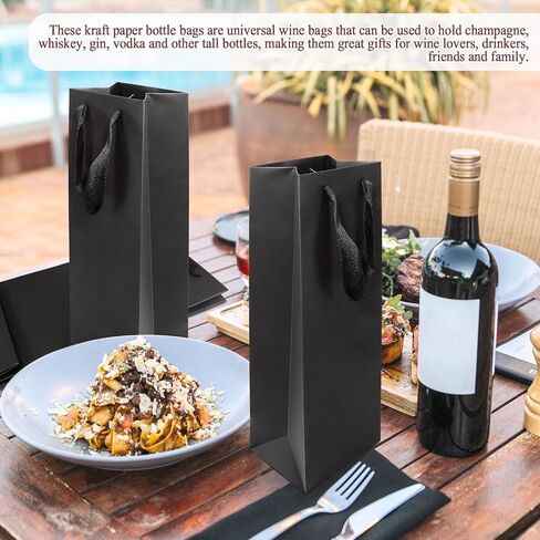 CZWESTC 20 Pack Kraft Paper Wine Bags with Handles Black Wine Bottle Bags BulkWine Gift Bags Shopping Bags Party Bags Retails Bags Whiskey Champagne Bottles Bags-3.5×4.3×13.8 in in Saudi Arabia