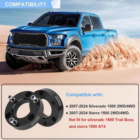 2 بوصات مجموعة الرفع الأمامية مجموعة التوافق مع 2007-2024 Chevy Silverado 1500/GMC Sierra 1500 2WD 4WD ، 2 '' 'الألومنيوم فواصل مقامات التعليق أدوات رفع رفع الفواصل على بيك آب وشاحنة ، 2pcs in Saudi Arabia