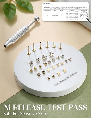 16G 18G Flat Back Stud Earrings for Women - Hypoallergenic Surgical Steel Internal Thread Stud Piercing Jewelry for Tragus Helix Cartilage Conch Nose 14K Gold Plated Lip Labret Medusa Piercing Silver in Saudi Arabia