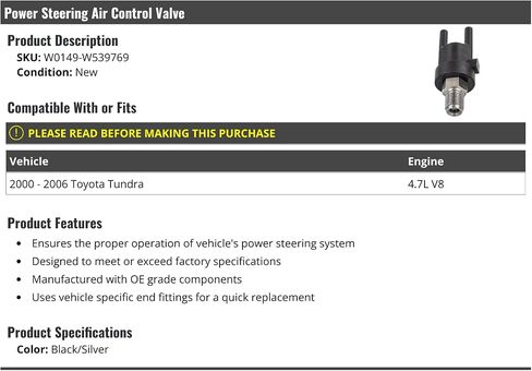 Power Steering Air Control Valve - Compatible with 2000-2006 Toyota Tundra 4.7L V8 in Saudi Arabia