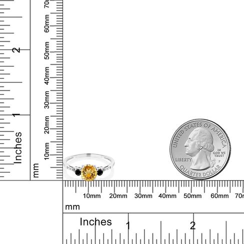 Gem Stone King 10K White Gold Yellow Citrine Black Diamond and White Diamond Accent 3-Stone Engagement Ring For Women (0.97 Cttw, Round 6MM, Gemstone November Birthstone) in Saudi Arabia