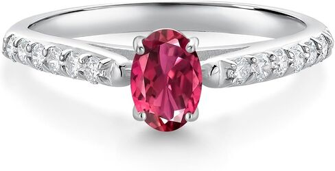 GEM Stone King 10k White Gold Gold Pink Tourmaline و White Lab خاتم الماس المزروع للنساء (0.66 CTTW ، 6x4mm ، الأحجار الكريمة أكتوبر ، متوفر في الحجم 5 ، 6 ، 7 ، 8 ، 9) in Saudi Arabia