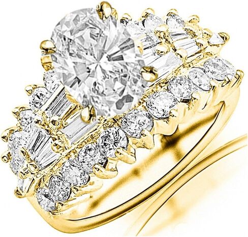 14K White Gold 2.75 to 7 Carat LAB GROWN Diamond Exquisite Prong Set Bageutte And Round Oval Cut Diamond Engagement Ring (E-F Color VS1-VS2 Clarity) in Saudi Arabia