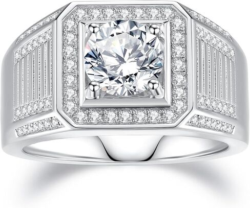 خواتم Moissantie للرجال D Color VVS1 Round Cut Moissanite المجوهرات للرجال خاتم الزفاف S925 in Kuwait