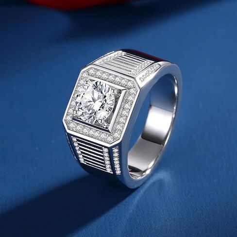 خواتم Moissantie للرجال D Color VVS1 Round Cut Moissanite المجوهرات للرجال خاتم الزفاف S925 in Kuwait