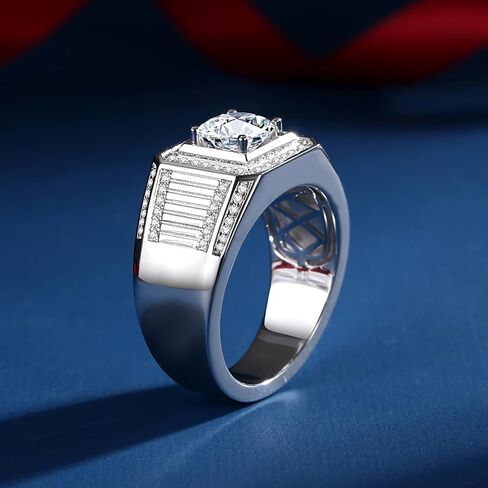 خواتم Moissantie للرجال D Color VVS1 Round Cut Moissanite المجوهرات للرجال خاتم الزفاف S925 in Kuwait