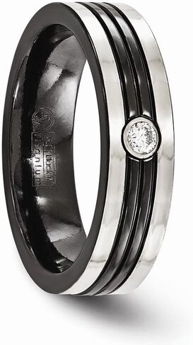 Sonia Jewels Solid Black Titanium Men's Grey Border .10ct Dia 925 Sterling Silver Men's Bezel Wedding Band Ring in Saudi Arabia