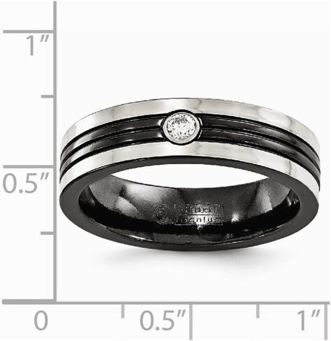 Sonia Jewels Solid Black Titanium Men's Grey Border .10ct Dia 925 Sterling Silver Men's Bezel Wedding Band Ring in Saudi Arabia