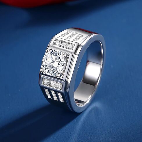 خواتم Moissantie للرجال D Color VVS1 Round Cut Moissanite المجوهرات للرجال خاتم الزفاف S925 in Kuwait