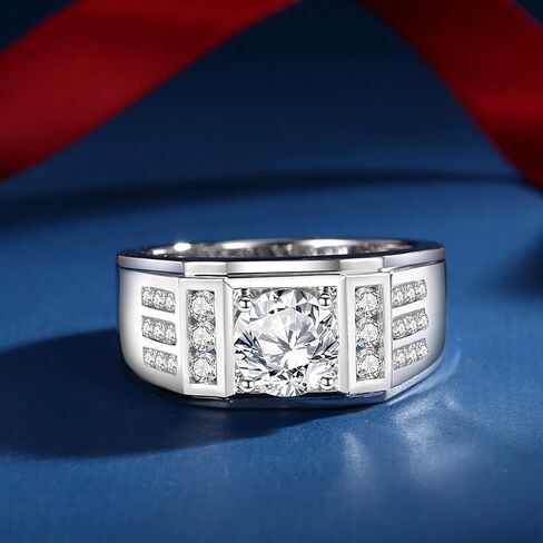 خواتم Moissantie للرجال D Color VVS1 Round Cut Moissanite المجوهرات للرجال خاتم الزفاف S925 in Kuwait