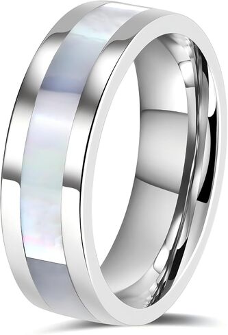 Titanium Wedding Bands with Mother of Pearl Inlay 6mm for Everyday Wear Comfort Fit Engagement Ring for Men Women in Saudi Arabia