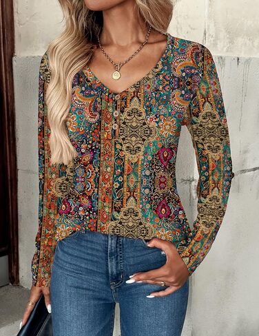 Zeagoo Women Tops Loose Fit Long Sleeve V Neck T Shirts Business Casual Blouses Dressy Fall Fashion Work Clothes in Saudi Arabia