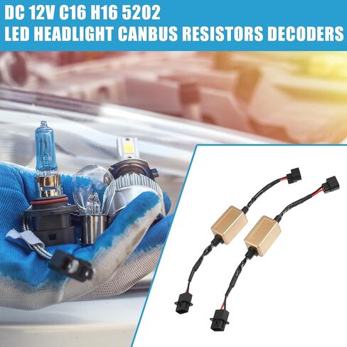 LED Car Headlight Canbus Decoder C16 H16 5202 Error Free Warning Resistors Decoder Replacement Anti Flicker Resistor Plastic Black (Set of 2) in Saudi Arabia
