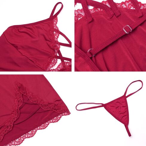 النساء مثيرات ثوب النوم الدانتيل Babydoll Lingerie Chemises Modal Side Slit Lightie Full Slip Lightdress ملابس النوم in Kuwait