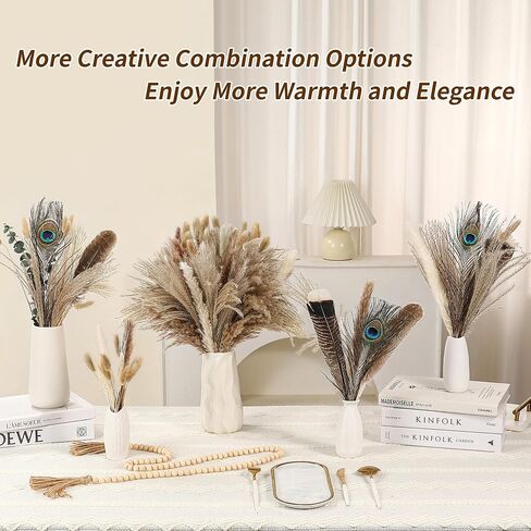 BPOLE 2-in-1 Pampas Grass Decor-100pcs مجفف بامباس العشب مع ريش طبيعية بوهو ترتيب الزهور لله الخاص in Kuwait