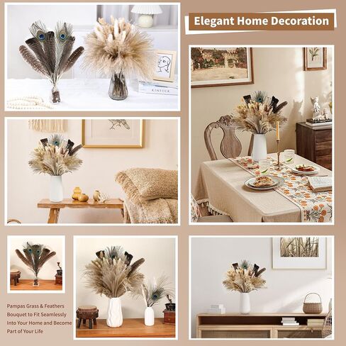 BPOLE 2-in-1 Pampas Grass Decor-100pcs مجفف بامباس العشب مع ريش طبيعية بوهو ترتيب الزهور لله الخاص in Kuwait