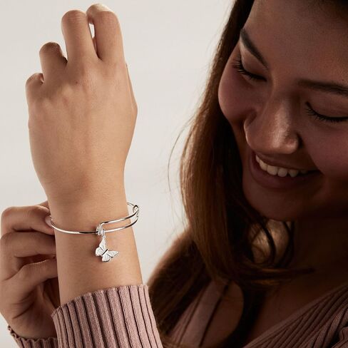 Alex and Ani AA747623SS,Pearlized Butterfly Expandable Bangle Bracelet,Shiny Silver,Silver, Bracelets in Saudi Arabia