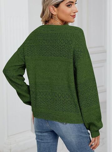 JOCAFIYE Womens Sweaters Casual Long Sleeve V Neck Lightweight Hollow Out Pullover Sweater Tops in Kuwait