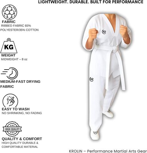 Hybrid Pro- White Taekwondo Uniform for Kids & Youth with Ribbed Fabric. Martial Arts Dobok for Training & Competition in Saudi Arabia