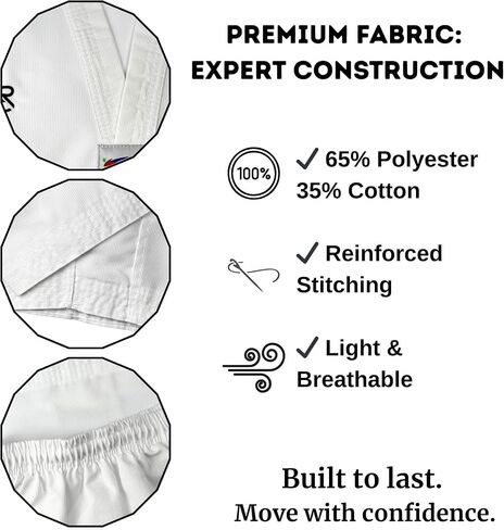 Hybrid Pro- White Taekwondo Uniform for Kids & Youth with Ribbed Fabric. Martial Arts Dobok for Training & Competition in Saudi Arabia