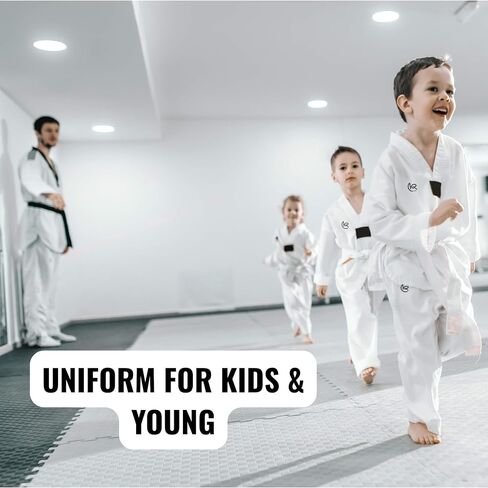 Hybrid Pro- White Taekwondo Uniform for Kids & Youth with Ribbed Fabric. Martial Arts Dobok for Training & Competition in Saudi Arabia