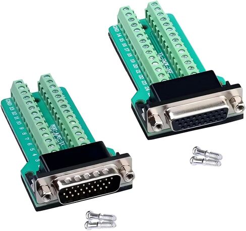2PCS (1PCS Male 1PCS Female) DB37 Solderless Connector, RS232 D-SUB Serial to 2 Row 37-pin Port Terminal Adapter Breakout Board with Nuts in Saudi Arabia