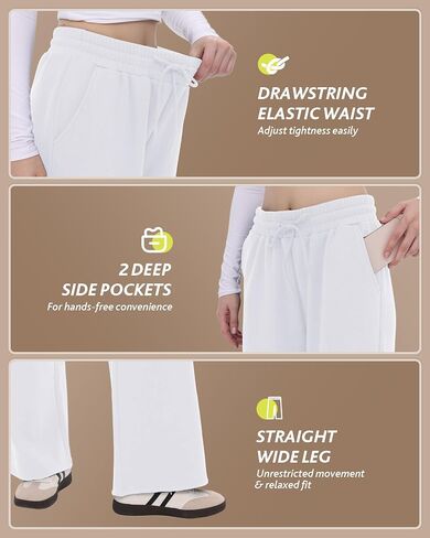 Campsnail Womens Freece مبطنة بنطلون عريض الساق الشتاء دافئ حراري مستقيم الساق الصالة السراويل العرق مع جيوب in Kuwait