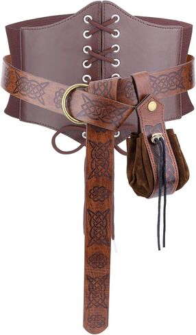 Ayliss 3PCS Renaissance Belt Set Pouch Coin Purse Faux Leather Corset Waist Belt Medieval Festival Accessories Costume in Saudi Arabia