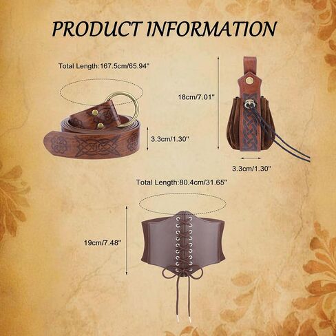 Ayliss 3PCS Renaissance Belt Set Pouch Coin Purse Faux Leather Corset Waist Belt Medieval Festival Accessories Costume in Saudi Arabia