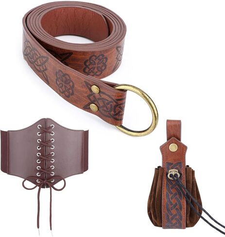 Ayliss 3PCS Renaissance Belt Set Pouch Coin Purse Faux Leather Corset Waist Belt Medieval Festival Accessories Costume in Saudi Arabia