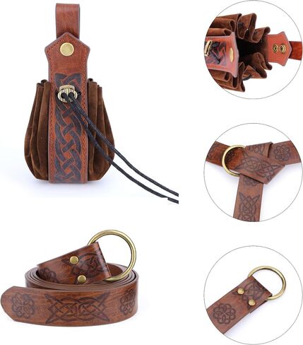 Ayliss 3PCS Renaissance Belt Set Pouch Coin Purse Faux Leather Corset Waist Belt Medieval Festival Accessories Costume in Saudi Arabia