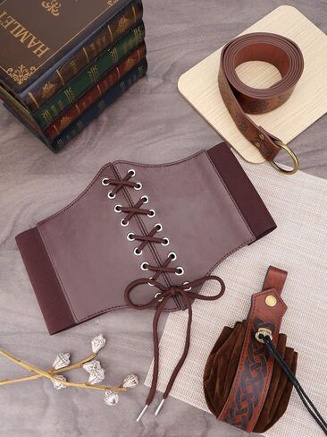 Ayliss 3PCS Renaissance Belt Set Pouch Coin Purse Faux Leather Corset Waist Belt Medieval Festival Accessories Costume in Saudi Arabia