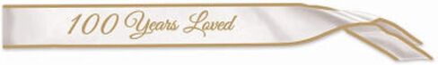 White and Gold"100 Years Loved" Satin Sash - 1pc in Saudi Arabia