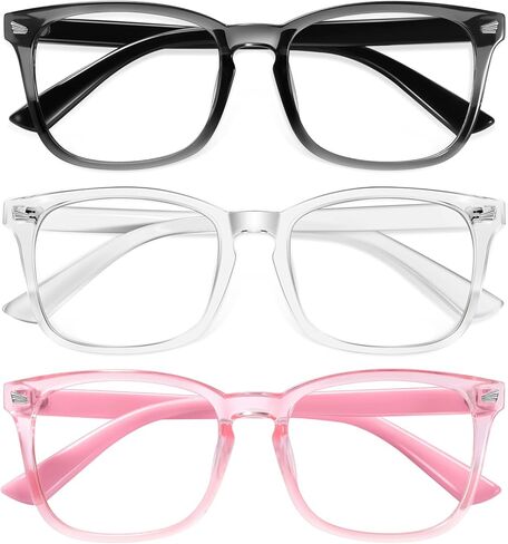 Okany Blue Light Glasses for Kids 3 Pack Blue Light Glocking Glockes for Girls Boys Computer Gaming Screen Glasses ، Anti Glare Eyepherain Teen Glasses Age 3-10 (Gray Black+شفاف+ليوبارد) in Kuwait