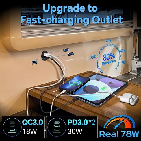 Acegoo 78W 12V USB Outlet ، مزدوج 30W PD3.0 Type-C & 18W QC3.0 ALUMINUM CAR CARCER SOCKER in Kuwait