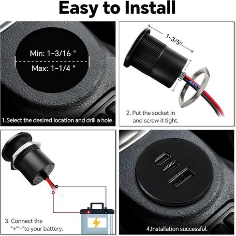 Acegoo 78W 12V USB Outlet ، مزدوج 30W PD3.0 Type-C & 18W QC3.0 ALUMINUM CAR CARCER SOCKER in Kuwait