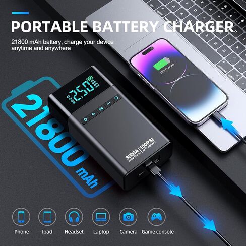 10-in-1 Car Battery Jump Starter with Air Compressor, 3500A 21800mAh Portable Car Jumper Starter (All Gas 12L Diesel), 150PSI 12V Jump Box Car Battery Jump Starter with Jumper Cables, Lights in Saudi Arabia