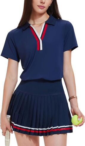 Women 2 Piece Pleated Tennis Skirt Set Polo V-Neck Golf Outfit Pickleball Athletic Dress with Built-in Shorts in Saudi Arabia