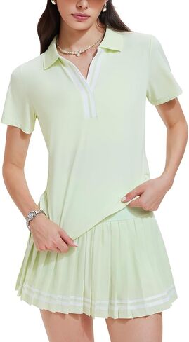 Women 2 Piece Pleated Tennis Skirt Set Polo V-Neck Golf Outfit Pickleball Athletic Dress with Built-in Shorts in Saudi Arabia