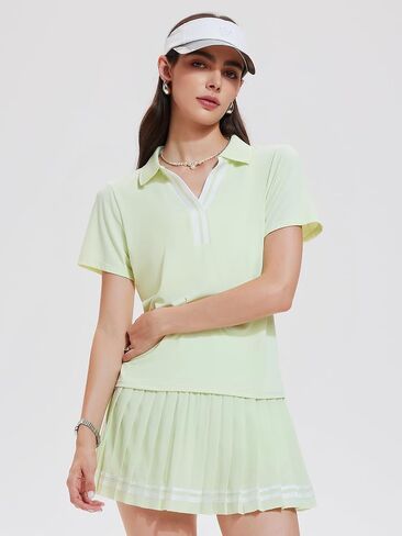 Women 2 Piece Pleated Tennis Skirt Set Polo V-Neck Golf Outfit Pickleball Athletic Dress with Built-in Shorts in Saudi Arabia