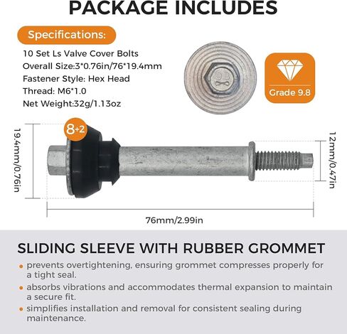 8+2 Set Ls Valve Cover Bolts with Grommet Seals, Grade 9.8 Alloy Steel Valve Cover Bolt - LS1 LS2 LS3 LQ4 LQ9 LS6 L92 L99 L33- Compatible with Chevy & GM 1997-2014 4.8L 5.3L 5.7L 6.0L 6.2L LS Engines in Saudi Arabia
