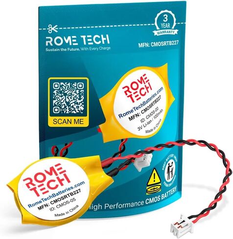 Rome Tech RTC CMOS Battery for Lenovo ThinkPad T40P / Lenovo ThinkPad T41 / Lenovo ThinkPad T410 / Lenovo ThinkPad T410i - Laptop Backup BIOS CMOS Battery CR2032 with 2 Pin Wire Cable (1-Pack) in Saudi Arabia