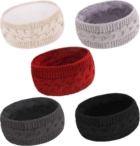 YARIEW 5 Pack Winter Headbands for Women Winter Ear Warmers Soft Fleece Lined Headband for Adults Stretchy Thick Warm Crochet Headband Warm Hair Accessories in Saudi Arabia