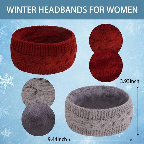 YARIEW 5 Pack Winter Headbands for Women Winter Ear Warmers Soft Fleece Lined Headband for Adults Stretchy Thick Warm Crochet Headband Warm Hair Accessories in Saudi Arabia