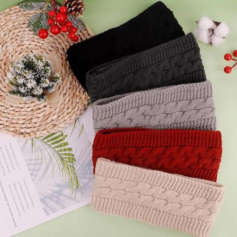 YARIEW 5 Pack Winter Headbands for Women Winter Ear Warmers Soft Fleece Lined Headband for Adults Stretchy Thick Warm Crochet Headband Warm Hair Accessories in Saudi Arabia