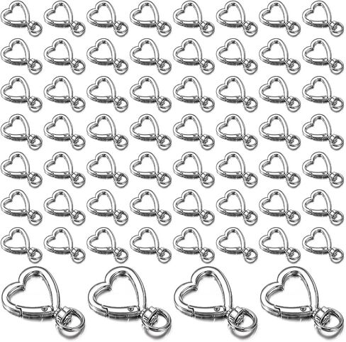 60 PCS Heart Keychain Clip Silver Metal Heart Class Clasp Clasp Hearts Key Ring Diy تصميم إبداعي معلق دوار جراد البحر المشبكات المشبكات in Saudi Arabia