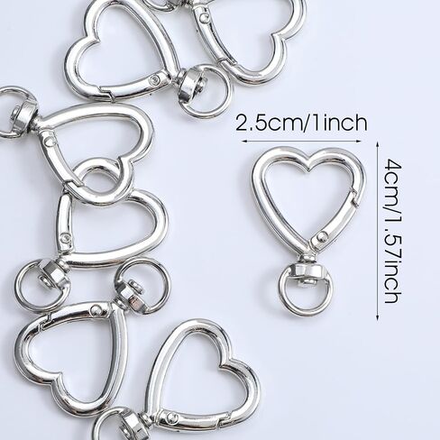 60 PCS Heart Keychain Clip Silver Metal Heart Class Clasp Clasp Hearts Key Ring Diy تصميم إبداعي معلق دوار جراد البحر المشبكات المشبكات in Saudi Arabia