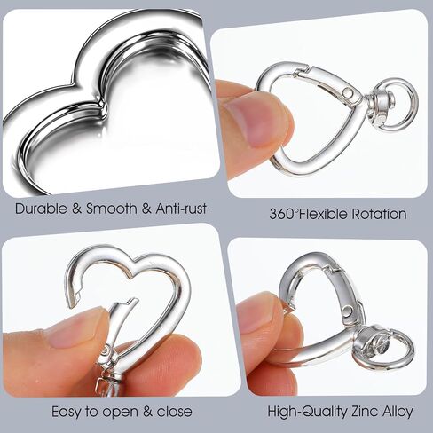 60 PCS Heart Keychain Clip Silver Metal Heart Class Clasp Clasp Hearts Key Ring Diy تصميم إبداعي معلق دوار جراد البحر المشبكات المشبكات in Saudi Arabia